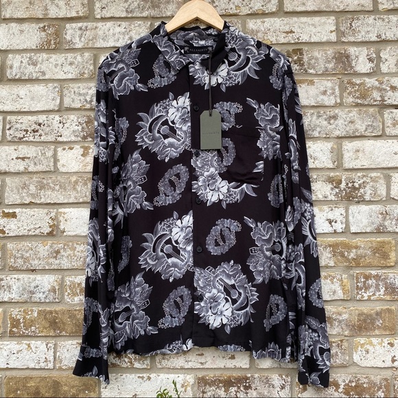 ALLSAINTS Garland Long Sleeve Hawaiian Shirt NWT - Picture 6 of 12